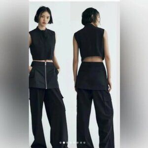 ZARA Skirt Over High-Waist Black Cargo Pants Trousers, Size S